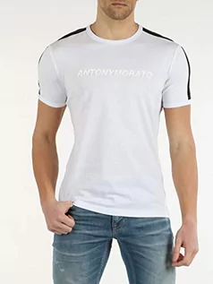 Koszulki męskie - Antony Morato męski T-shirt Con Contrasto E Nastro Sulle Maniche E Stampa logo Sul Davanti dzianina podkoszulek - grafika 1