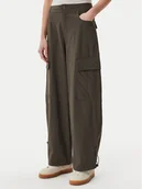 Spodnie damskie - adidas Spodnie materiałowe Premium Essentials JD4785 Khaki Loose Fit - miniaturka - grafika 1