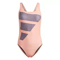 Stroje kąpielowe - adidas Damski kostium kąpielowy Big Bars Suit, Coral Fusion/Shadow Navy/White, 32 - miniaturka - grafika 1