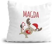 Gadżety dla niej i dla niego - Poduszka Świąteczna Renifer + imię Prezent na Mikołaja pod Choinkę Boże Narodzenie - miniaturka - grafika 1