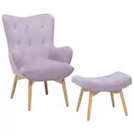 Fotele - Beliani Fotel różowy z hokerem welur VEJLE - miniaturka - grafika 1