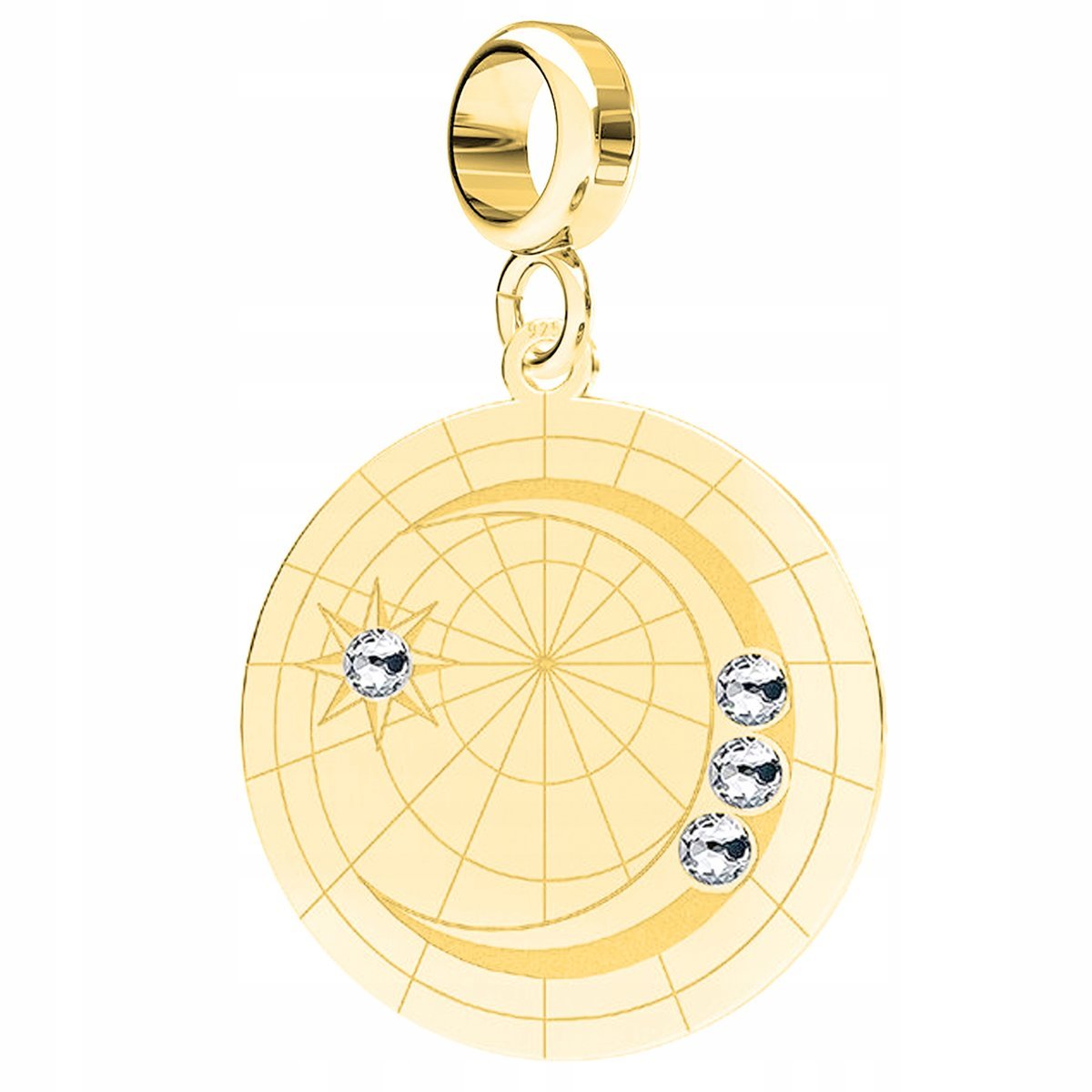 Charms Złoty Księżyc Cyrkonie Busola Kosmos Kompas Koło Kółko SREBRO 925