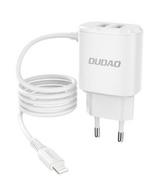 Ładowarki do telefonów - Dudao Dudao ładowarka sieciowa 2x USB z wbudowanym kablem Lightning biały (A2ProL white) - Biały Lightning (męski) USB Typ A (żeński) A2ProL white - miniaturka - grafika 1