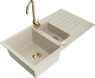 Zlewozmywaki z baterią - Mexen Matias zlewozmywak granitowy 1,5-komorowy z ociekaczem i baterią kuchenną Telma, beżowy - 6502-69-670200-50 - miniaturka - grafika 1