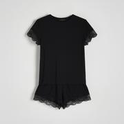 Piżamy damskie - Reserved - Dwuczęściowa piżama z koronką - Czarny - miniaturka - grafika 1