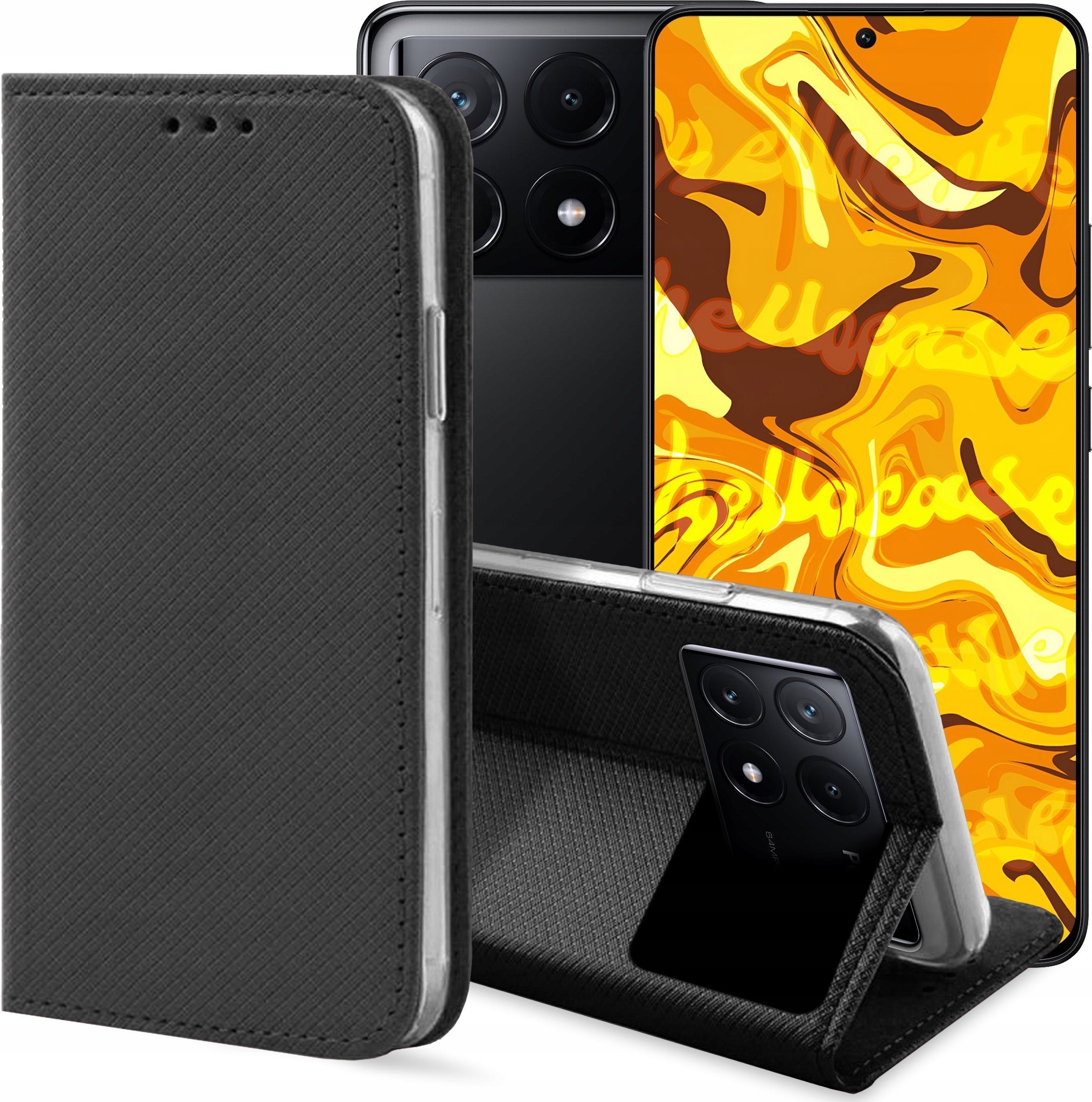 Hello Case ETUI Z KLAPKĄ DO XIAOMI POCO X6 PRO 5G / REDMI K70E CZARNE ZAMYKANE KABURA