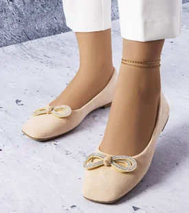 Beżowe balerinki z kokardką Gaillou-37 - Mokasyny damskie - miniaturka - grafika 1