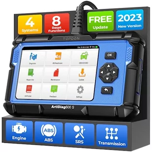 TOPDON Urządzenie diagnostyczne OBD2 ArtiDiag600S, 8 funkcji serwisowych (reset oleju, BMS, ABS, SAS, EPB, DPF, TPMS, regulacja przepustnicy) i 4 systemy diagnostyczne (silnik/SRS/ABS/skrzynia - Diagnostyka samochodowa - miniaturka - grafika 1