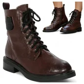 Botki damskie - Damskie Botki Maciejka SKÓRZANE Eleganckie Trzewiki Jesienne Ciepłe Brązowe 39 - miniaturka - grafika 1