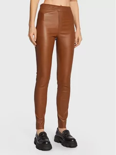 Spodnie damskie - Remain Spodnie skórzane Snipe Leggings Leather RM1508 Brązowy Slim Fit - grafika 1