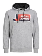 Bluzy męskie - JACK & JONES PLUS Męska bluza z kapturem JCOLOGAN Sweat Hood SS23 SN PLS z kapturem, jasnoszary melanż/szczegóły: New LGM, 6XL, jasnoszary melanż/szczegóły: nowy Lgm, 6XL - miniaturka - grafika 1