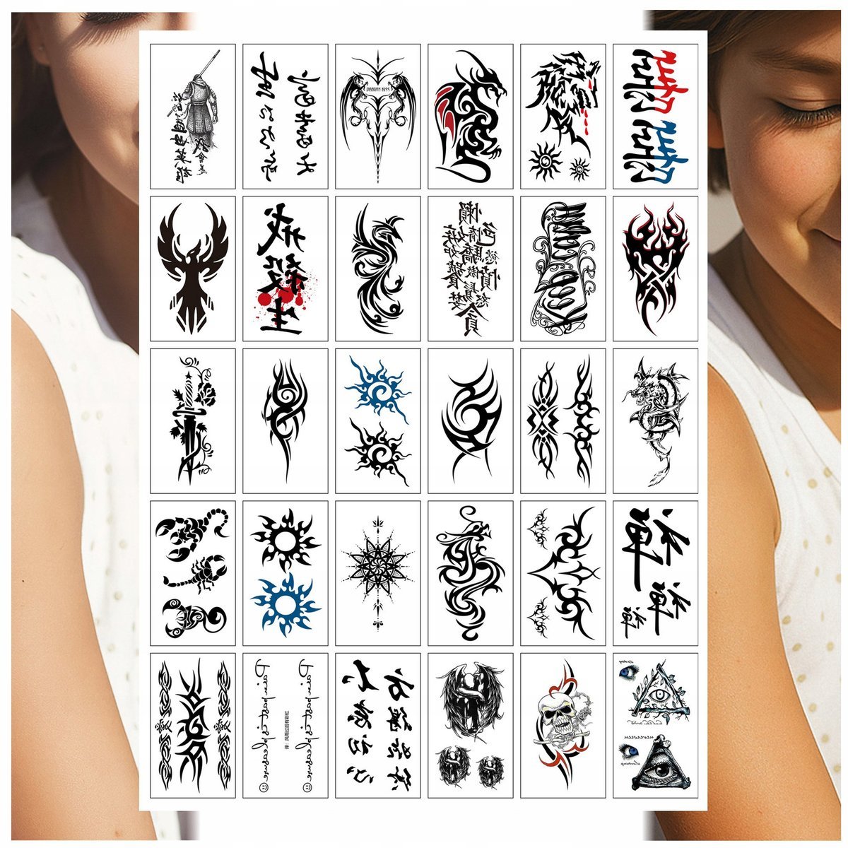 TATUAŻE ZMYWALNE DLA DZIECI SMOK SKORPION TRIBAL MIX 30 WZORÓW