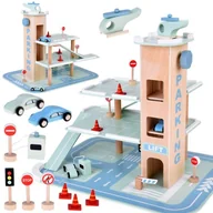 Tory, garaże, parkingi - Piętrowy parking drewniany WINDA zjazdy autka znaki duży zestaw ZA5615 EDUKAMP - miniaturka - grafika 1