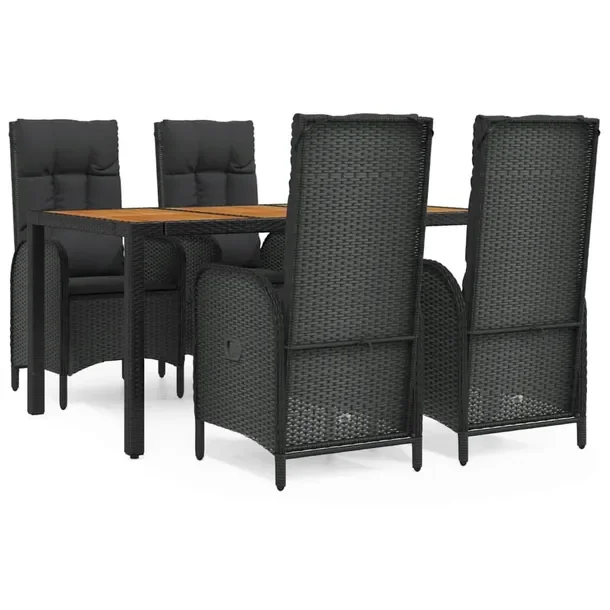 Zestaw mebli ogrodowych z rattanem PE, czarny, 4 fotele i stół 150x90x75
