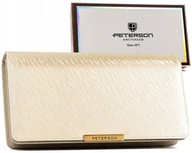 Portfele - Portfel damski na zatrzask i suwak PETERSON duży rozbudowany na karty skóra ekologiczna RFID STOP ecru - miniaturka - grafika 1