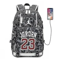 Plecaki - NBA Peripheral Series Star Wielofunkcyjny plecak USB Luminous Fluorescent Backpack_y wysokiej jakości Szary Jordan - miniaturka - grafika 1