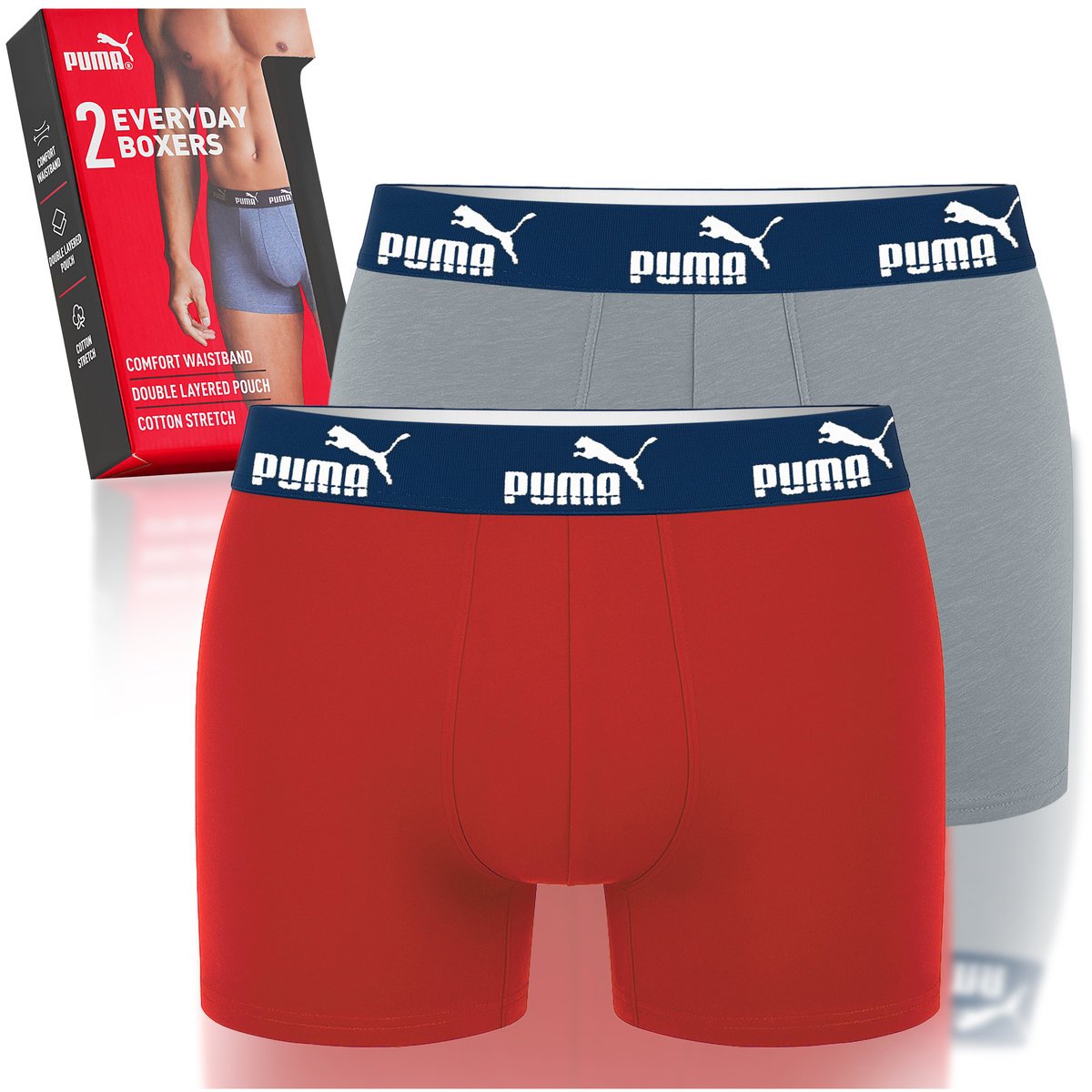 PUMA Bokserki Męskie 2 Sztuki Bawełna Czerwone Red Grey Logo Rozmiar M