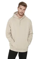 Bluzy męskie - TRENDYOL MAN BLUZA MĘSKA Z KAPTUREM BEŻOWA Z KIESZENIĄ KANGURKĄ 5DA - miniaturka - grafika 1