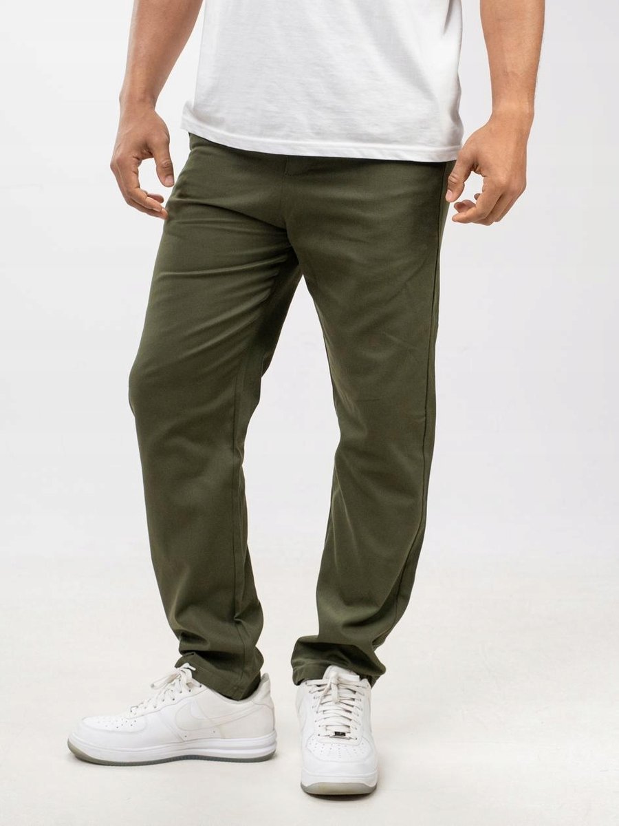 SPODNIE CHINO MATERIAŁOWE MĘSKIE BAWEŁNIANE Oliwkowe HAFTY Jigga Wear M