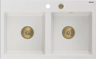 Mexen Hektor zlewozmywak granitowy 2-komorowy 800 x 490 mm, biały, syfon złoty - 6521802000-20-G - Zlewozmywaki - miniaturka - grafika 1