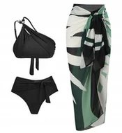 Stroje kąpielowe - Stylowy Zestaw Kąpielowy Bikini Z Wysokim Stanem I Chustą Zielony S - miniaturka - grafika 1