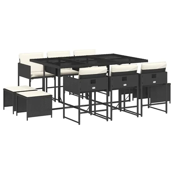 Zestaw mebli ogrodowych 165x106x73 cm, czarny rattan PE, kremowe poduszki