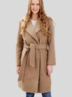 Płaszcze damskie - Klasyczny długi płaszcz damski wiązany XL Beżowy - miniaturka - grafika 1