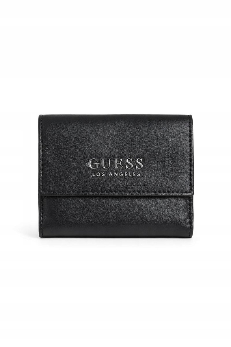 GUESS CZARNY LAKIEROWANY PORTFEL Z LOGO NA ZATRZASK 12x10x2 1GŁA