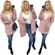 Płaszcze damskie - Płaszcz ALPAKI kurtka WEŁNA PUDROWY RÓŻ oversize - miniaturka - grafika 1