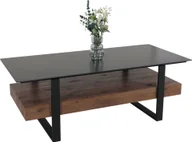 Ławy i stoliki kawowe - Stolik kawowy HWC-L88, stolik do salonu, półka żelazna 43x120x60cm spiekany kamień o wyglądzie marmuru czarne drewno ciemny brąz - miniaturka - grafika 1