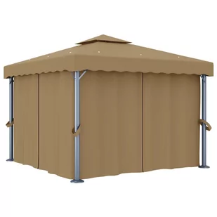 vidaXL Altana ogrodowa z zasłonami, 3 x 3 m, kolor taupe, aluminium - Altany ogrodowe - miniaturka - grafika 1
