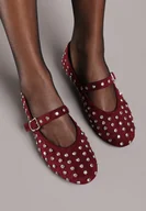 Baleriny - Bordowe Płaskie Balerinki z Cyrkoniami i Ozdobnym Paskiem Ozina - miniaturka - grafika 1