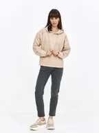 Bluzy damskie - Beżowa bluza basic z kapturem - miniaturka - grafika 1