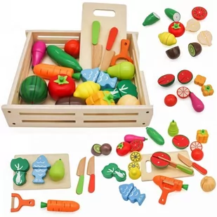 Landtoys Drewniana Skrzynka Z Warzywami Deska Do Krojenia - Zabawy w naśladowanie dorosłych - miniaturka - grafika 1