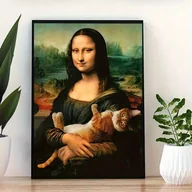 Dekoracje domu - Plakat A3 w ramie dekoracja pokoju Art Mona Lisa kot humor zabawny toaleta - miniaturka - grafika 1