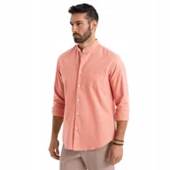 Koszule męskie - Męska koszula lniana casual regular fit stójka różowa OM-SHCS-0161 V1 r M - miniaturka - grafika 1
