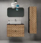 Szafki łazienkowe - Komplet szafka pod umywalkę 80 cm ze słupkiem czarny + dąb craft złoty L3-T99 - miniaturka - grafika 1