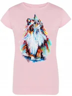 Koszulki i topy damskie - T-Shirt damski nadruk Kolorowy Kot Rozm.M - miniaturka - grafika 1