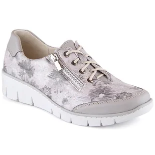 Skórzane komfortowe półbuty damskie w kwiaty Helios 334 szare - Półbuty damskie - miniaturka - grafika 1