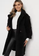 Płaszcze damskie - Czarny Płaszcz Teddy z Imitacji Futra Zapinany na Guziki Yohanatis - miniaturka - grafika 1