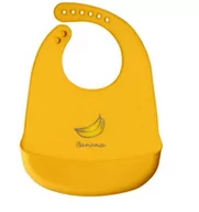 Śliniaki i fartuszki - Silikonowy śliniak z kieszonką dla dzieci – pomarańczowy, wzór banan - miniaturka - grafika 1