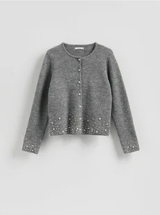 Reserved - Kardigan z aplikacją - szary - Swetry damskie - miniaturka - grafika 1