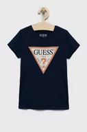 Koszulki dla dziewczynek - Guess t-shirt dziecięcy kolor granatowy - miniaturka - grafika 1