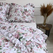 Pościel - Pościel bawełniana z falbanką - retro kwiaty [Rozmiar: 200/200 i 2x70/80] - miniaturka - grafika 1