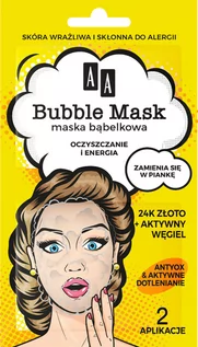 Maseczki do twarzy - AA Bubble Mask maska bąbelkowa oczyszczanie i energia złoto 24k + aktywny węgiel 8.0 ml - grafika 1