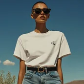 Koszulki i topy damskie - Koszulka Damska T-shirt BIAŁY CK haftowane logo STYLOWY PREZENT DLA NIEJ L - miniaturka - grafika 1