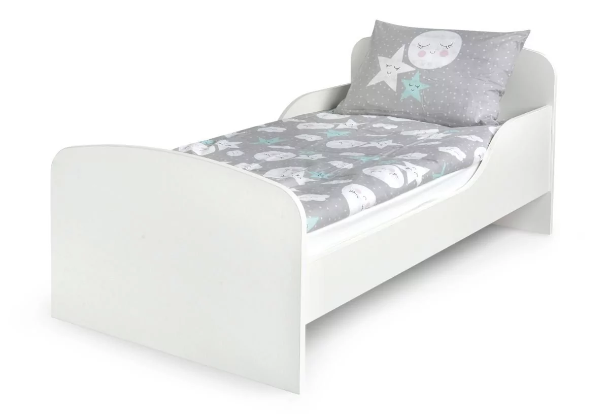 Łóżko białe, drewniane dla dzieci, z materacem, 140x70 cm