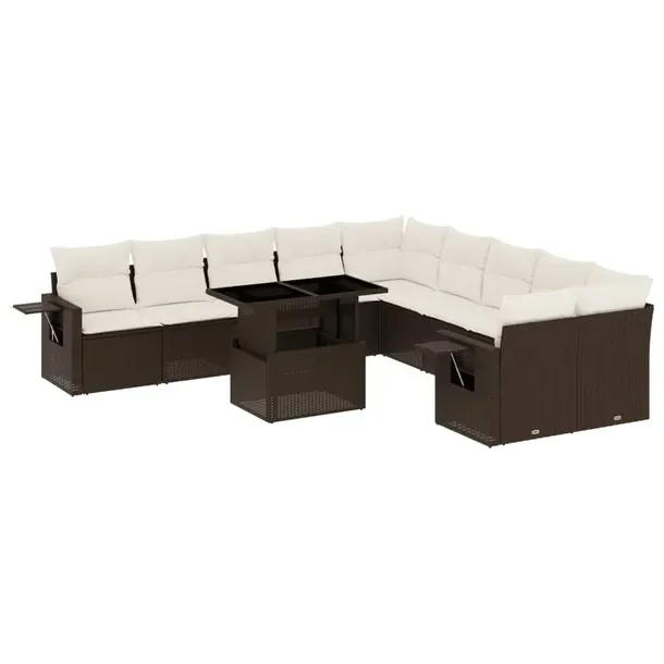 Zestaw mebli ogrodowych brązowy z poduszkami, rattan PE, wymiary 62x62x69