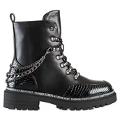 Botki damskie - S. BARSKI Workery z łańcuszkiem S.Barski czarne - miniaturka - grafika 1