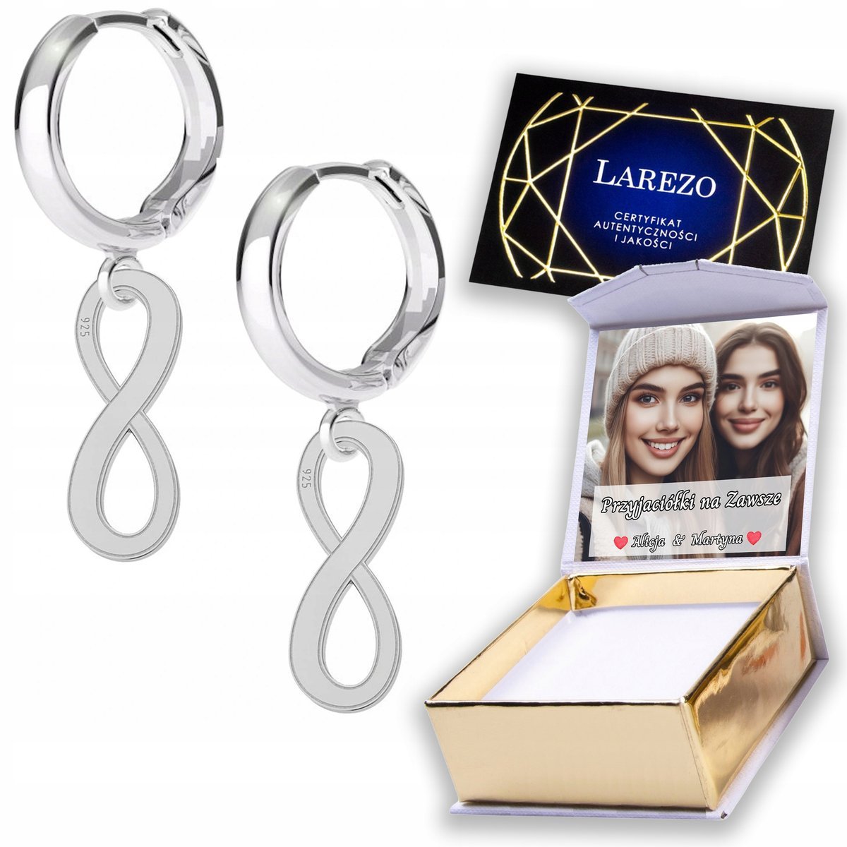 Kolczyki Srebrne 925 Znak Nieskończoności Ósemka Nieskończoność NADRUK